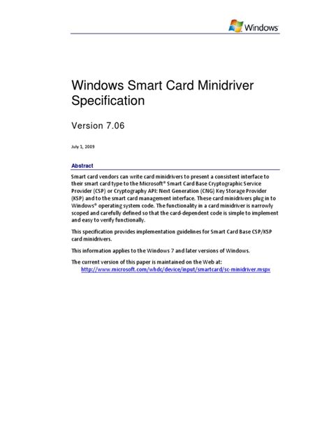 smart card minidriver specification v7.07 download|windows.